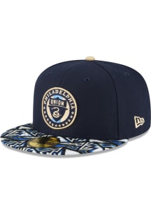 New Era Philadelphia Union Mens Navy Blue Visor Print Gold UV 59FIFTY Fitted Hat