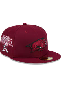 New Era Arkansas Razorbacks Mens Red Throwback Side Emb 59FIFTY Fitted Hat