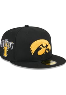 New Era Iowa Hawkeyes Mens Black Throwback Side Emb 59FIFTY Fitted Hat