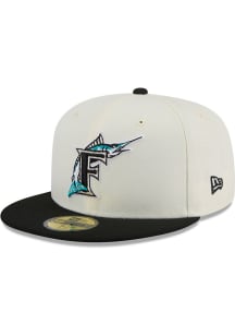 New Era Miami Marlins Mens White Chrome 2T Historic Evergreen 59FIFTY Fitted Hat