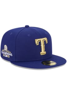 New Era Texas Rangers Mens Navy Blue 2023 World Series Gold Collection 59FIFTY Fitted Hat
