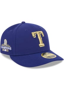New Era Texas Rangers Mens Navy Blue 2023 World Series Gold Collection LP59FIFTY Fitted Hat