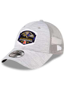 New Era Baltimore Ravens 2023 NFL Division Champions Trucker 9FORTY Adjustable Hat - Grey
