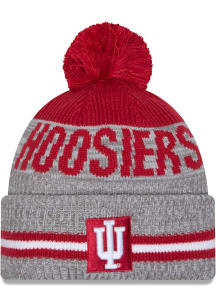 Indiana Hoosiers New Era Runner JR Cuff Pom Youth Knit Hat - Grey