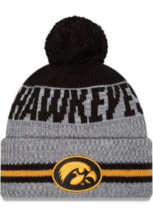 Iowa Hawkeyes New Era Runner JR Cuff Pom Youth Knit Hat - Grey