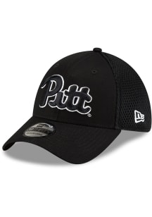 New Era Pitt Panthers Mens Black Black and White Logo 39THIRTY Flex Hat