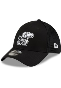 New Era Kansas Jayhawks Mens Black Black and White Logo 39THIRTY Flex Hat