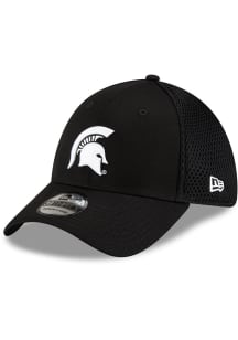New Era Michigan State Spartans Mens Black Black and White Logo 39THIRTY Flex Hat