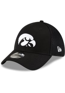 New Era Iowa Hawkeyes Mens Black Black and White Logo 39THIRTY Flex Hat