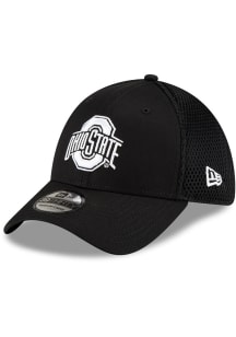 New Era Ohio State Buckeyes Mens Black Black and White Logo 39THIRTY Flex Hat