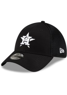 New Era Houston Astros Mens Black Black and White Logo 39THIRTY Flex Hat