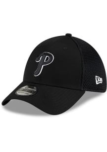 New Era Philadelphia Phillies Mens Black Black and White Logo 39THIRTY Flex Hat
