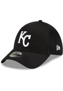 New Era Kansas City Royals Mens Black Black and White Logo 39THIRTY Flex Hat