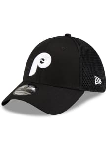 New Era Philadelphia Phillies Mens Black Black and White Logo 39THIRTY Iconic Flex Hat