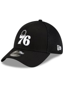 New Era Philadelphia 76ers Mens Black Black and White Logo 39THIRTY Flex Hat