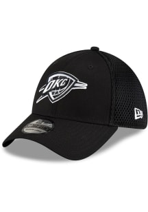 New Era Oklahoma City Thunder Mens Black Black and White Logo 39THIRTY Flex Hat