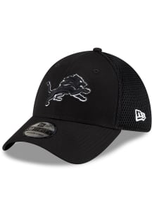 New Era Detroit Lions Mens Black Black and White Logo 39THIRTY Flex Hat