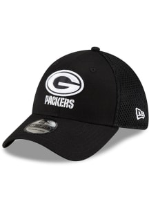 New Era Green Bay Packers Mens Black Black and White Logo 39THIRTY Flex Hat