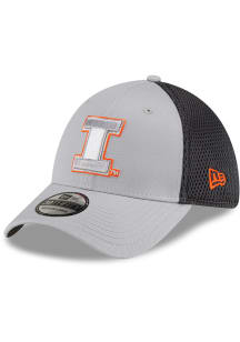 New Era Illinois Fighting Illini Mens Graphite Graphite and Grey Tonal Logo 39THIRTY Flex Hat