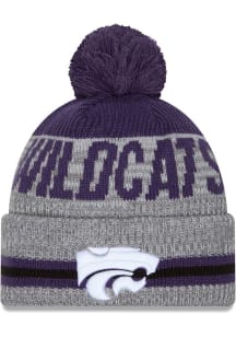 K-State Wildcats New Era Runner JR Cuff Pom Youth Knit Hat - Grey