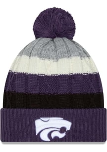 K-State Wildcats New Era Cabled JR Cuff Pom Youth Knit Hat - Purple