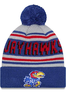 New Era Kansas Jayhawks Blue Evergreen JR Cuff Pom Youth Knit Hat