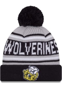 New Era Michigan Wolverines Navy Blue Evergreen JR Cuff Pom Youth Knit Hat