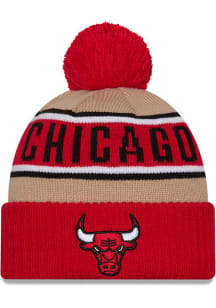 New Era Chicago Bulls Brown 2024 NBA Draft Cuff Pom Mens Knit Hat