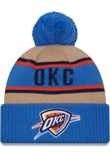 New Era Oklahoma City Thunder Brown 2024 NBA Draft Cuff Pom Mens Knit Hat