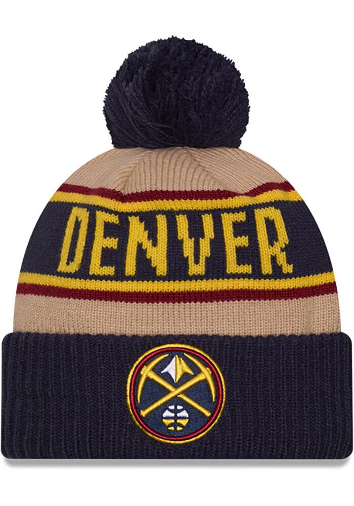 Berretto New Era Denver Nuggets - Lavorato A Maglia, Con Pompon, Bianco, Taglia Unica, Logo NBA Ricamato