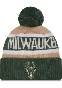 New Era Milwaukee Bucks Brown 2024 NBA Draft Cuff Pom Mens Knit Hat