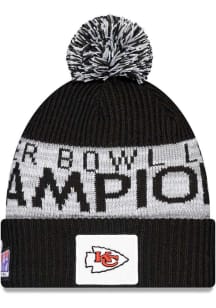 New Era Kansas City Chiefs Black Super Bowl LVIII Champions Parade Cuff Pom Mens Knit Hat