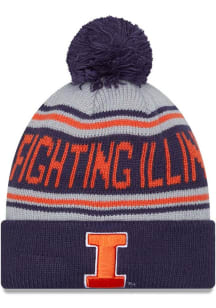 Illinois Fighting Illini New Era Evergreen Cuff Pom Mens Knit Hat - Navy Blue