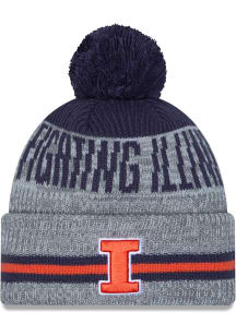 Illinois Fighting Illini New Era Runner Cuff Pom Mens Knit Hat - Grey