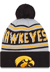 New Era Iowa Hawkeyes Black Evergreen Cuff Pom Mens Knit Hat