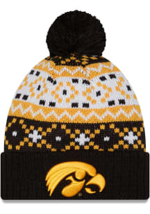 Iowa Hawkeyes New Era Nostalgia Cuff Pom Mens Knit Hat - Black