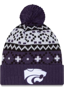 K-State Wildcats New Era Nostalgia Cuff Pom Mens Knit Hat - Purple