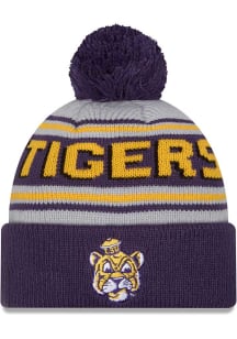 New Era LSU Tigers Purple Evergreen Cuff Pom Mens Knit Hat