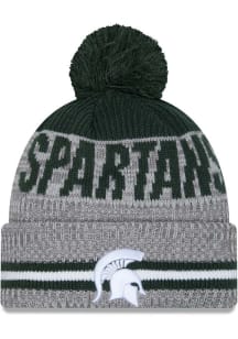 Michigan State Spartans New Era Runner Cuff Pom Mens Knit Hat - Grey