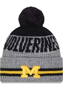 Michigan Wolverines New Era Runner Cuff Pom Mens Knit Hat - Grey