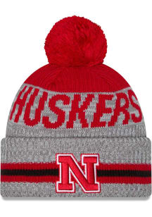 Nebraska Cornhuskers New Era Runner Cuff Pom Mens Knit Hat - Grey