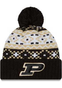 Purdue Boilermakers New Era Nostalgia Cuff Pom Mens Knit Hat - Black