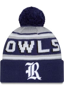 New Era Rice Owls Navy Blue Evergreen Cuff Pom Mens Knit Hat