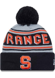 New Era Syracuse Orange Navy Blue Evergreen Cuff Pom Mens Knit Hat