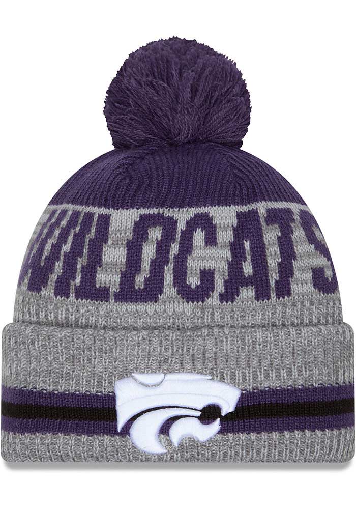K-State Wildcats New Era GREY Runner Cuff Pom Mens Knit Hat