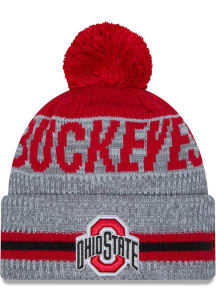 Ohio State Buckeyes New Era Runner Cuff Pom Mens Knit Hat - Grey