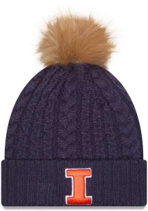 New Era Illinois Fighting Illini Blue Luxe Cuff Pom Womens Knit Hat