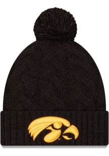 Iowa Hawkeyes New Era Cabled Color Cuff Pom Womens Knit Hat - Black