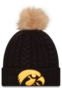 Iowa Hawkeyes New Era Luxe Cuff Pom Womens Knit Hat - Black