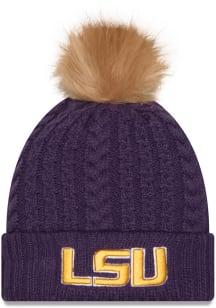 New Era LSU Tigers Purple Luxe Cuff Pom Womens Knit Hat